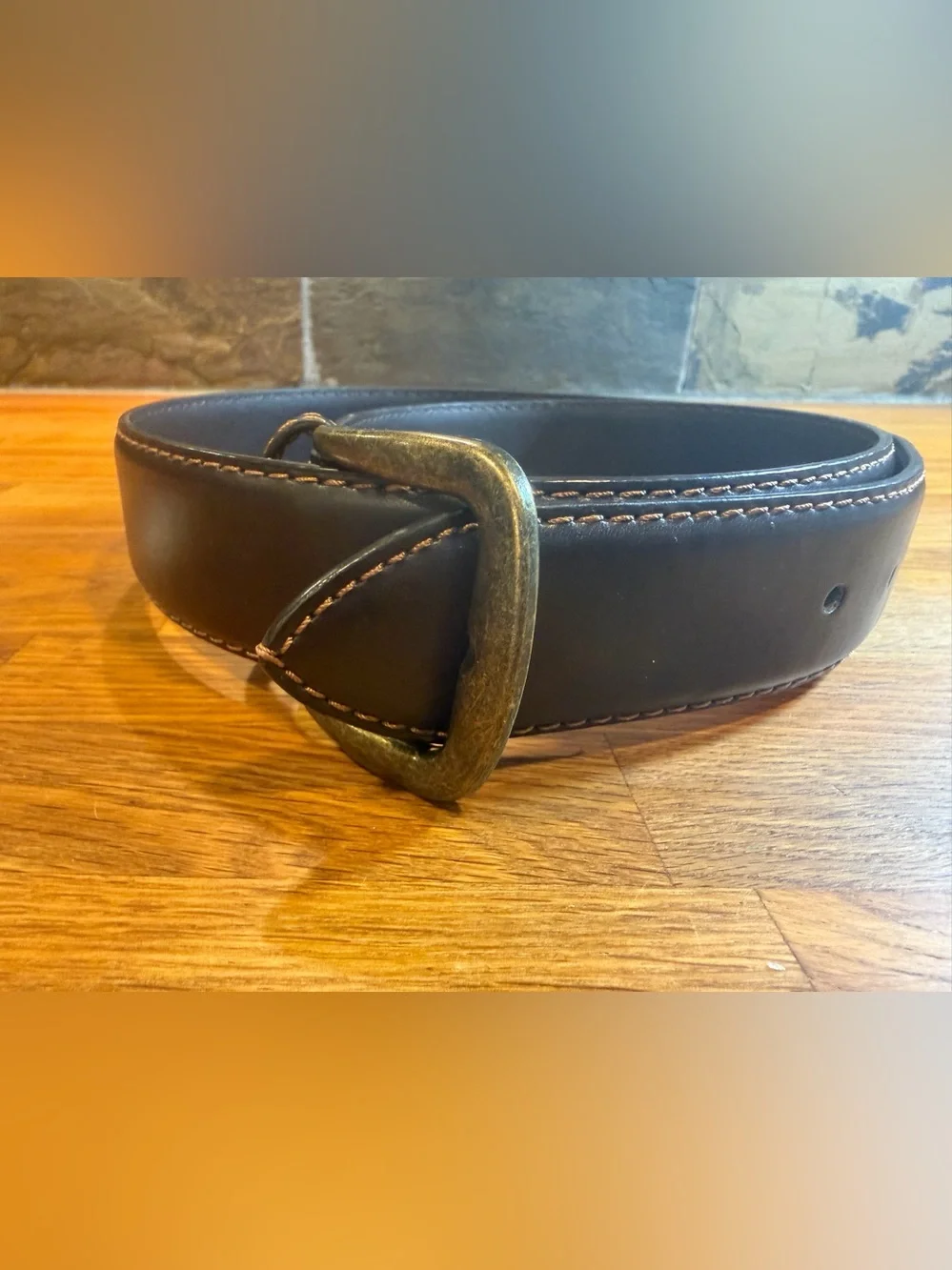 Men's Brown Leather Belt with Brass Buckle (024)